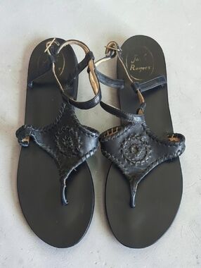 Jack Rogers Soft Black Leather Boho Sandals 9.5